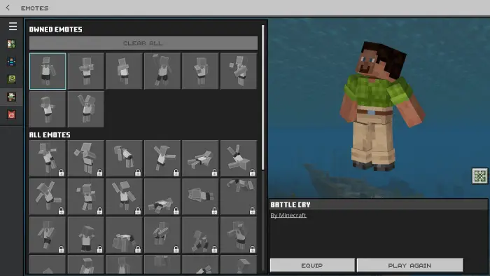 Character emote selection menu shown