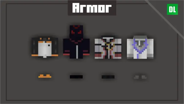 Four ReZero-themed armor sets displayed