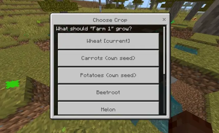 ALT Crop selection menu for automated farming