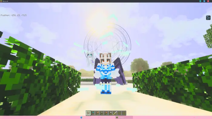 Character in blue armor with magical effects