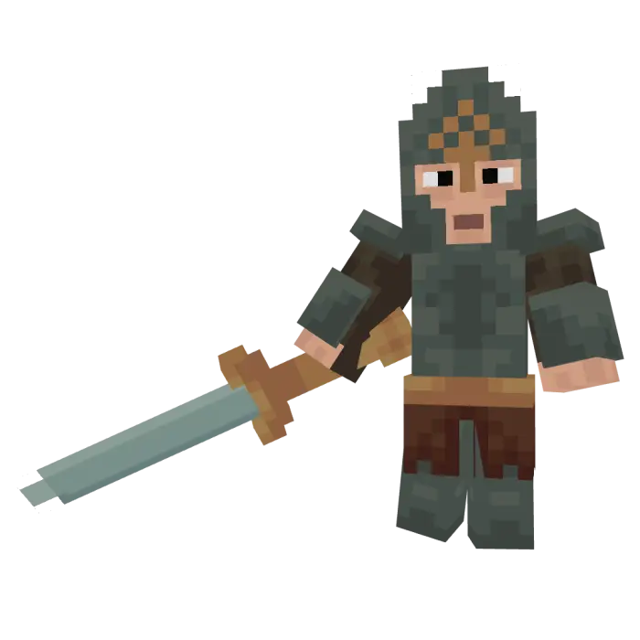 Pixel knight in armor wielding a sword