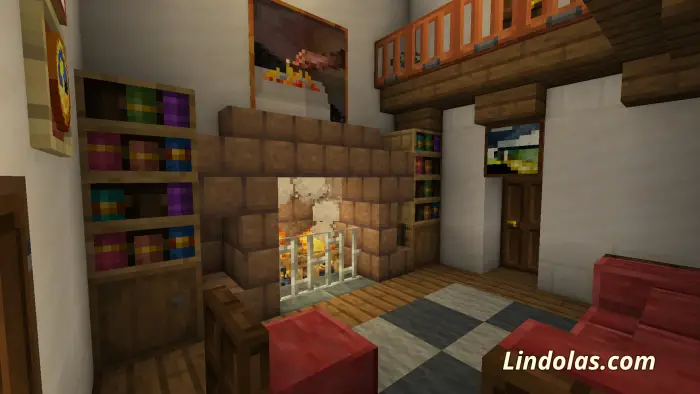 Cozy elven house interior with fireplace