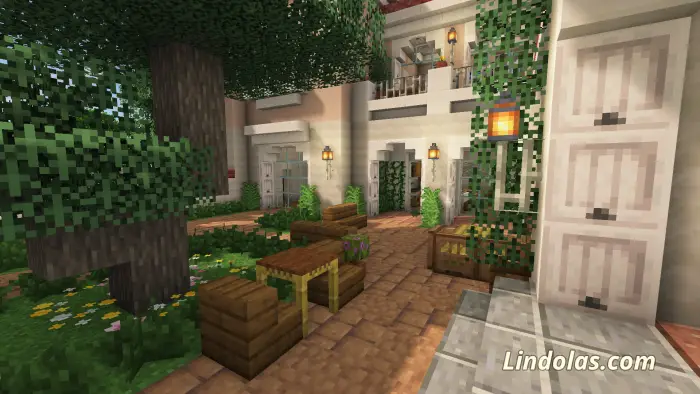 Luxury villa courtyard with seating area