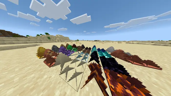 Rows of colorful spike blocks on sand