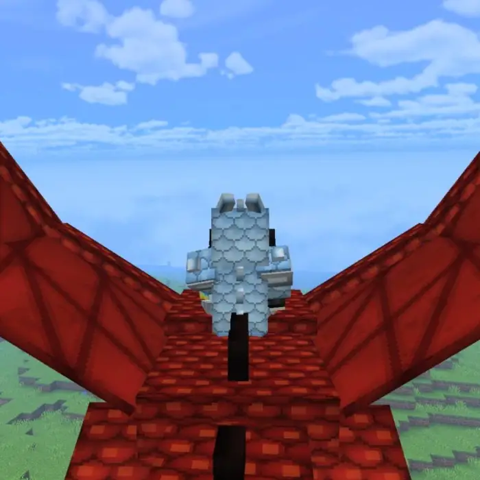 Player in dragon armor riding a red dragon