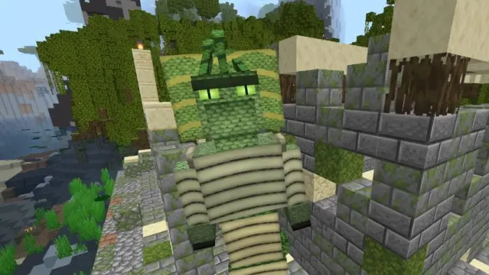 Green dragon boss near stone ruins.