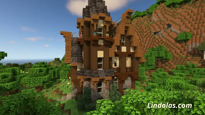 Medieval three-story house in forest