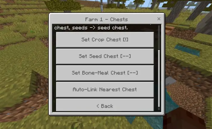 Chest linking menu for automated farming robot