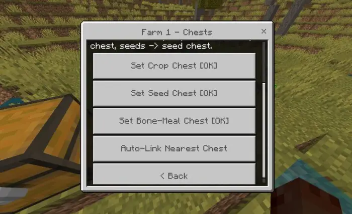 Chest linking menu for farm robot setup