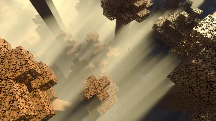 Dense smog effect over blocky taiga trees