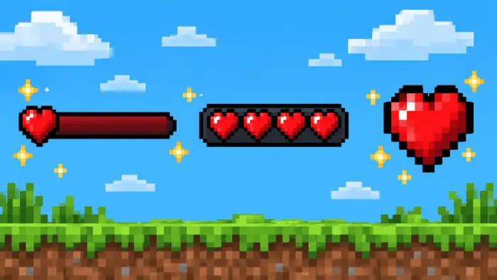 Pixel-style health bars and heart icons