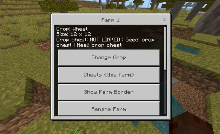 Farm management robot settings window