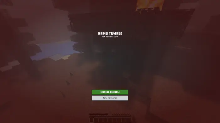 Player death screen with dense smog effect