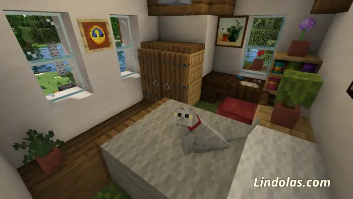 Cozy elven home interior with pet cat