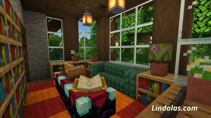 Cozy cottage interior with books and plants