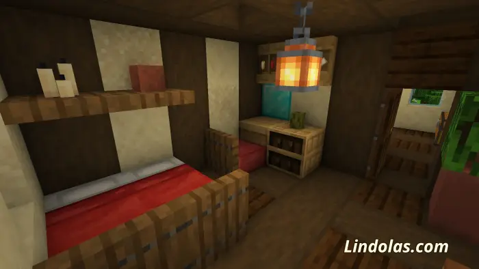Cozy medieval bedroom with wooden furniture