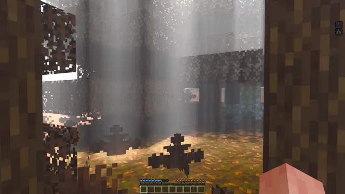 Dense smog effect in a taiga forest scene