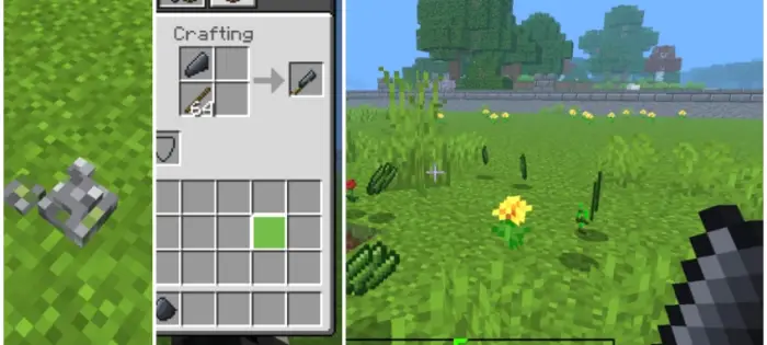 ALT text Crafting and using a flint axe in-game