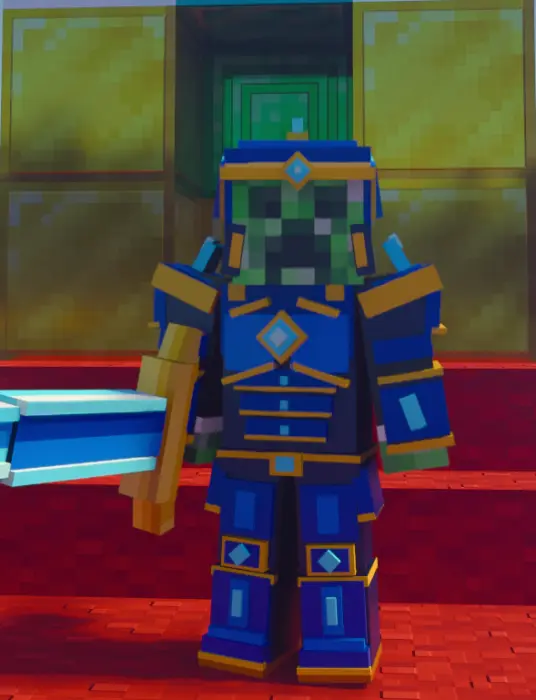 Creeper in blue royal armor with lightning sword
