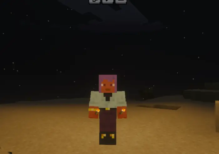 Character holds glowing torches at night.