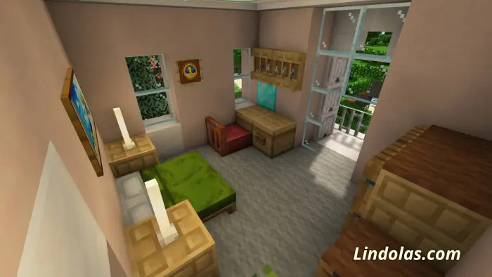 Furnished villa bedroom with balcony view