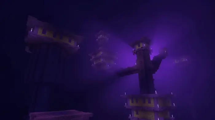 Moody purple haze over blocky towers