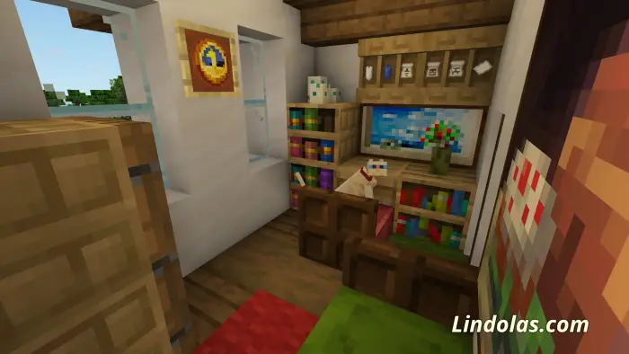 Cozy elven house interior with bookshelves