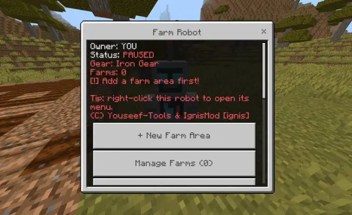 ALT Farm robot setup menu on farmland