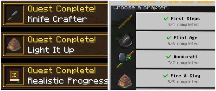 **ALT text** Quest completions and progress menu shown.