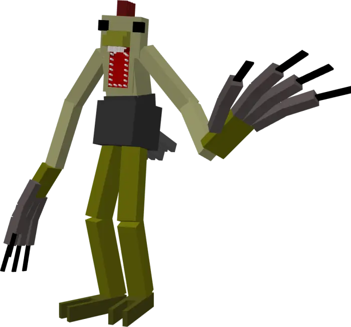 Blocky horror creature with claws and big teeth
