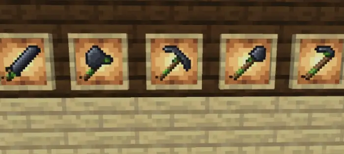 Flint tools displayed in item frames