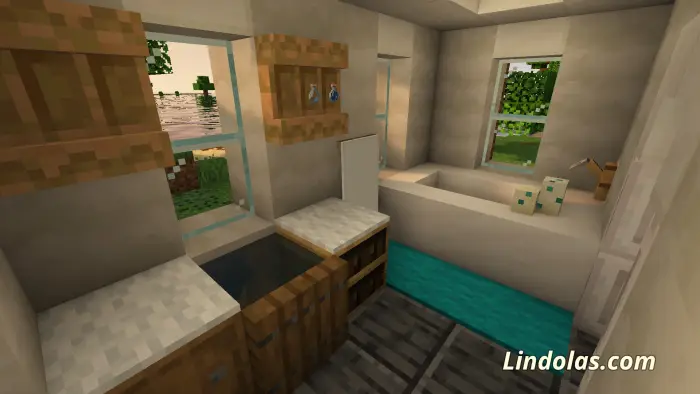 Modern villa kitchen with sink and windows