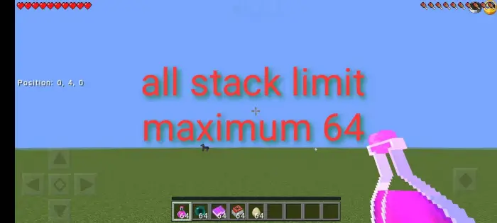 Hotbar with items stacked to 64 limit
