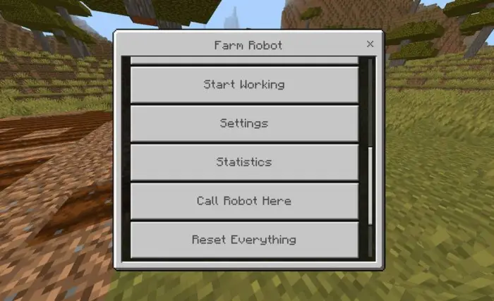 Farm robot control menu with options