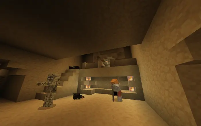 Ancient desert tomb with mummies and relics
