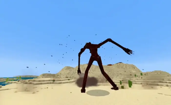 Tall, dark creature with sirens in desert