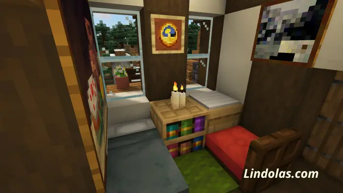 Cozy medieval bedroom with candles and bookshelves